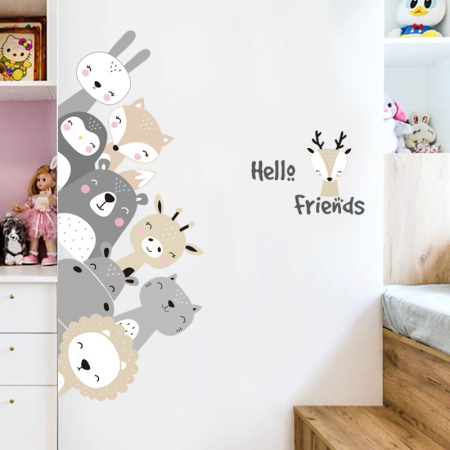 Sticker Autocolant Copii, Animale Zambitoare, Hello Friends, 58x79 cm, Aida HER® [2]
