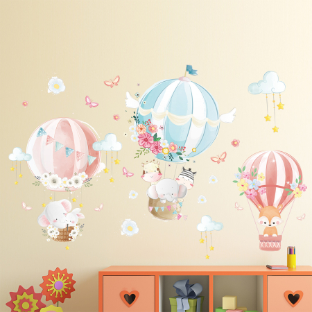 Sticker Autocolant Perete Copii, Animale in Balon cu Aer Cald, 60x90 cm [2]