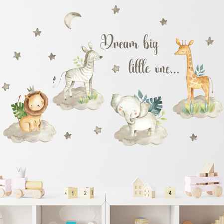 Sticker Autocolant Perete Copii, Animale (Leu, Zebra, Elefant, Girafa), 57x103 cm, Aida HER® [4]