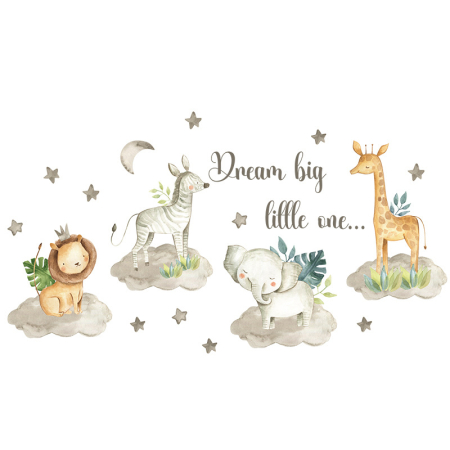 Stickere decorative - Sticker Autocolant Perete Copii, Animale (Leu, Zebra, Elefant, Girafa), 57x103 cm, Aida HER®