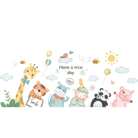 Stickere decorative - Sticker Autocolant Perete Copii, Animale Prietenoase si Haioase, 60x90 cm