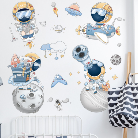 Sticker Autocolant Perete Copii, Astronauti Haiosi in Spatiu si Planete, 85x85 cm [3]