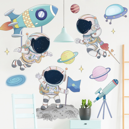 Sticker Autocolant Perete Copii, Astronauti, Planete, Racheta, 60x90 cm [3]