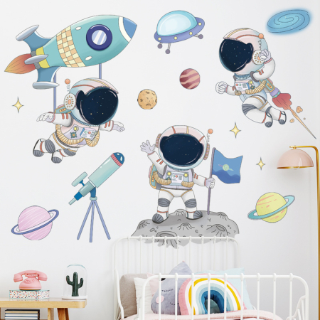 Sticker Autocolant Perete Copii, Astronauti, Planete, Racheta, 60x90 cm [1]