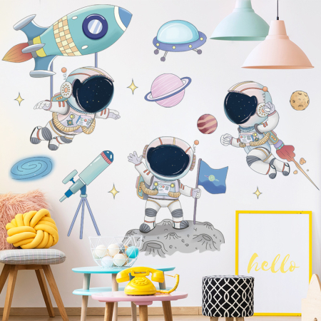 Sticker Autocolant Perete Copii, Astronauti, Planete, Racheta, 60x90 cm [2]