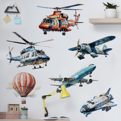 Sticker Autocolant Perete Copii, Avioane, Elicoptere, Balon cu Aer Cald, 80x80 cm [2]