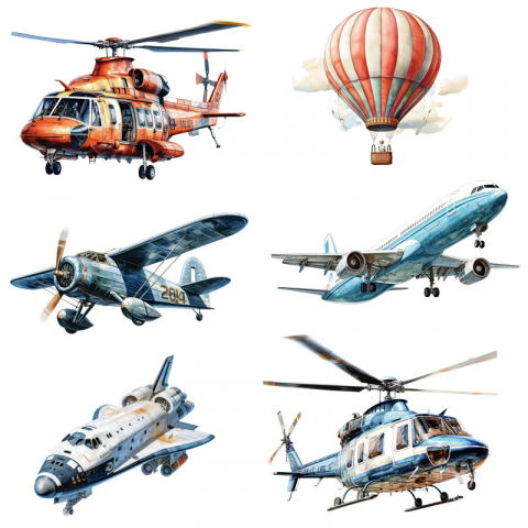 Sticker Autocolant Perete Copii, Avioane, Elicoptere, Balon cu Aer Cald, 80x80 cm [1]