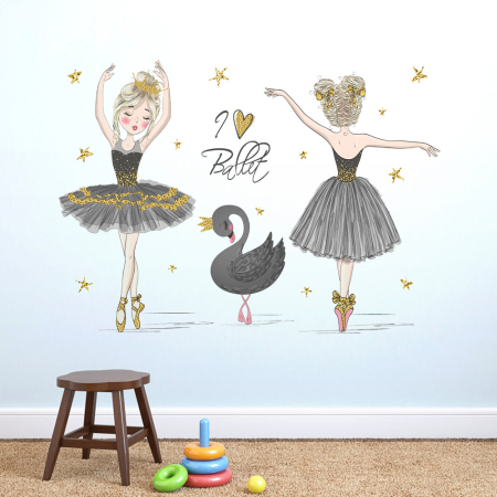 Sticker Autocolant Perete Copii, Balerine si Lebada Neagra, 80x120 cm, Aida HER® [4]