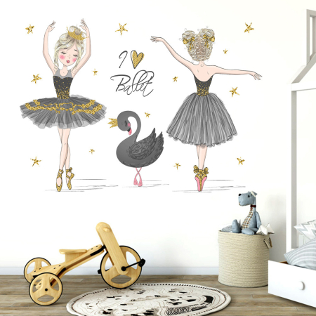 Sticker Autocolant Perete Copii, Balerine si Lebada Neagra, 80x120 cm, Aida HER® [2]