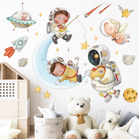 Sticker Autocolant Perete Copii, Copii Astronauti in Spatiu, 60x90 cm [4]