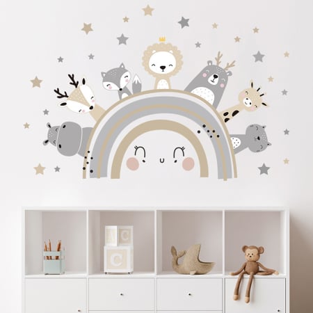Sticker Autocolant Perete Copii, Curcubeu cu Animale Zambitoare, 51x77 cm, Aida HER® [2]