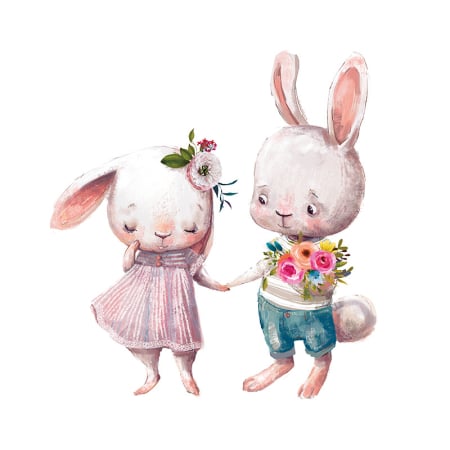 Sticker Autocolant Perete Copii, Doi Iepurasi cu Flori, 66x70 cm, Aida HER®