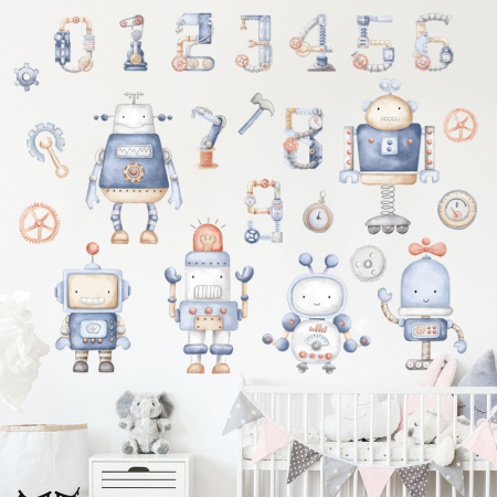 Sticker Autocolant Perete Copii, Roboti si Cifre, 85x100 cm [4]