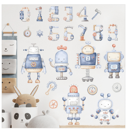 Sticker Autocolant Perete Copii, Roboti si Cifre, 85x100 cm [2]