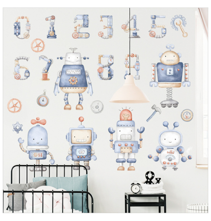 Sticker Autocolant Perete Copii, Roboti si Cifre, 85x100 cm [3]