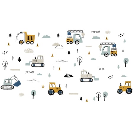 Stickere decorative - Sticker Autocolant Perete Copii, Tractoare, Utilaje, Camion, Excavator, 50x90 cm, Aida HER®