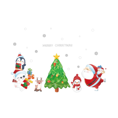 Stickere decorative - Stickere Autocolant pentru Geam de Craciun, Brad Impodobit, Mos Craciun, Om de Zapada, Ren si Pinguin, 60x90 cm