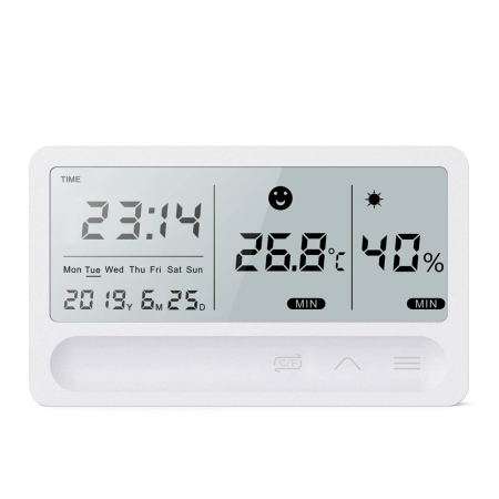 Termometru si Higrometru Digital de Camera, Afisare Ceas si Data, Umiditate, Alarma, Compact, Alb, Statie Meteo Aida HER® [1]