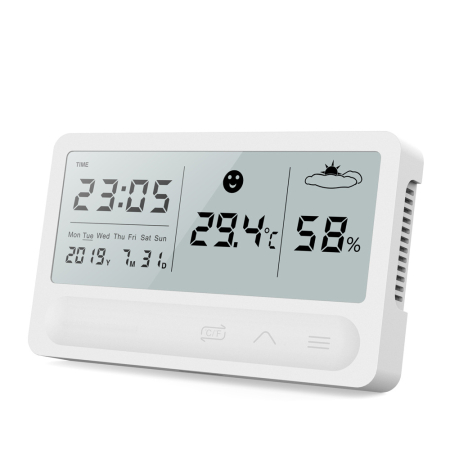 Diverse - Termometru si Higrometru Digital de Camera, Afisare Ceas si Data, Umiditate, Alarma, Compact, Alb, Statie Meteo Aida HER®