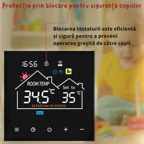 Termostat Inteligent pentru Centrală, Smart WIFI cu Display LCD, Control prin Aplicație Mobilă și Vocal (Alexa, Tuya, SmartLife), Programabil, Prindere în Doza de Perete [6]