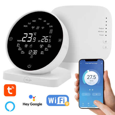 Electrice & Smart Home - Termostat inteligent WiFi pentru centrală, Wireless, Compatibil Tuya, Google Home & Alexa