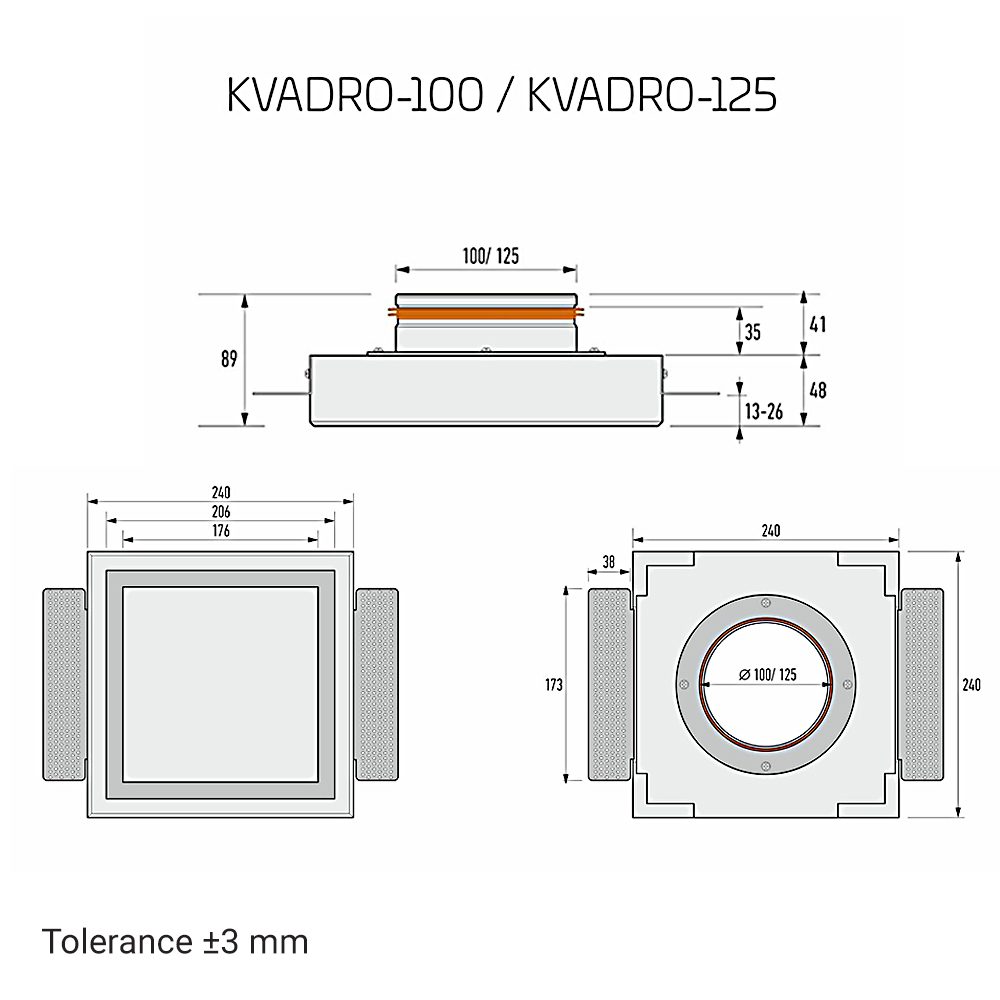 Anemostat patrat ERGOVENT KVADRO-125 pentru introducerea și evacuarea aerului, gips, alb [4]