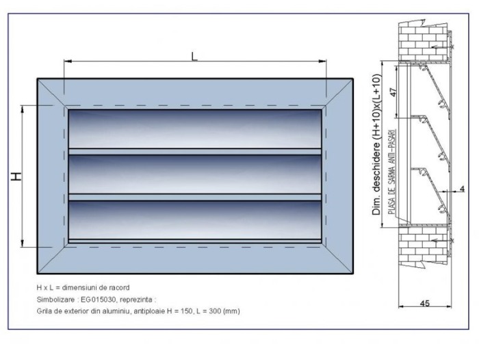 Grila de exterior din aluminiu ARIATECH EG - 400x600 mm - RAL9016 [2]