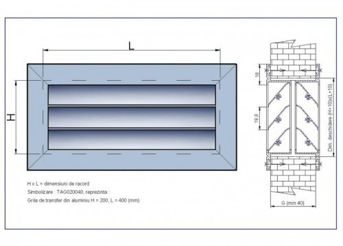 Grila de transfer din aluminiu - ARIATECH - TAG 250x400 mm [2]