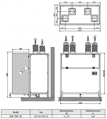 Recuperator de caldura - Tangra - eficienta inalta - EVB-TOP-05-Home-3V - 600 mc/h - automatizare completa [3]