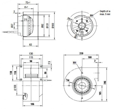 Ventilator centrifugal de tubulatura - MMotors - BR09E-2M 160 - 600 mc/h - 220V [3]