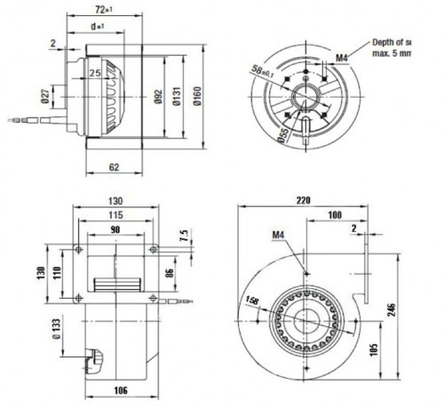 Ventilator centrifugal de tubulatura - MMotors - BR09E-4M 160 - 390 mc/h - 220V [3]