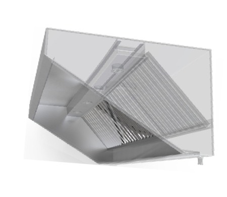 Hota montaj pe perete - Hota de perete tip snack/fastfood - BIOKAN - inox, filtru grasime labirint, fara motor, dimensiune (LxlxHmm) - 2000x900x580