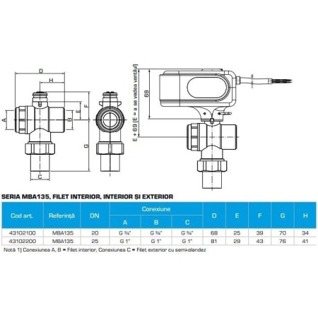 Ventil cu bila cu 3 cai motorizate on/off - ESBE - MBA 135 - 1 FI cu semiolandez pe port C [1]