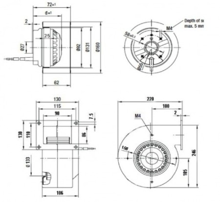 Ventilator centrifugal de tubulatura - MMotors - BR09E-4M 160 - 390 mc/h - 220V [2]