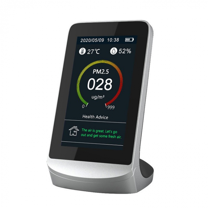 Monitor calitate aer - Masoara PM2.5, PM10, PM1, formaldehida (HCHO), TVOC (compuși organici volatili), indicatori cheie de temperatură și umiditate din aer, Senzor cu Infrarosu (NDIR) [1]