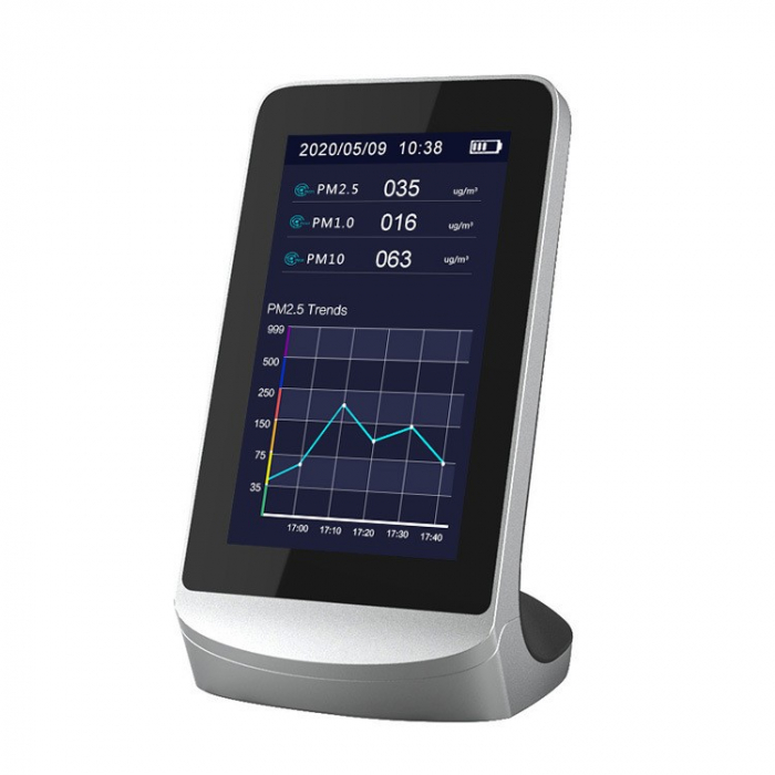 Monitor calitate aer - Masoara PM2.5, PM10, PM1, formaldehida (HCHO), TVOC (compuși organici volatili), indicatori cheie de temperatură și umiditate din aer, Senzor cu Infrarosu (NDIR) [3]