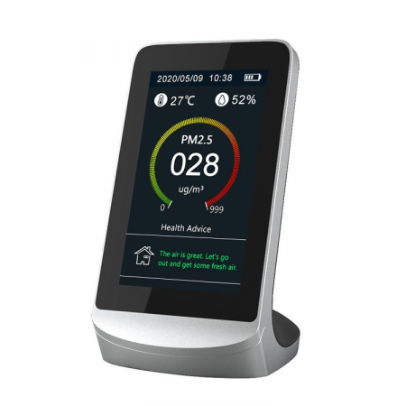 Senzori de masurare a calitatii aerului - Monitor calitate aer - Masoara PM2.5, PM10, PM1, formaldehida (HCHO), TVOC (compuși organici volatili), indicatori cheie de temperatură și umiditate din aer, Senzor cu Infrarosu (NDIR)