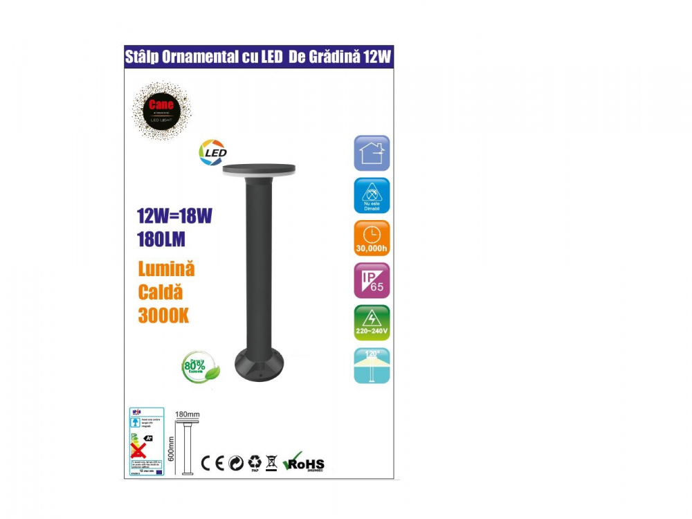 Stalp Ornamental cu LED de Grădină 12W 3000K [3]