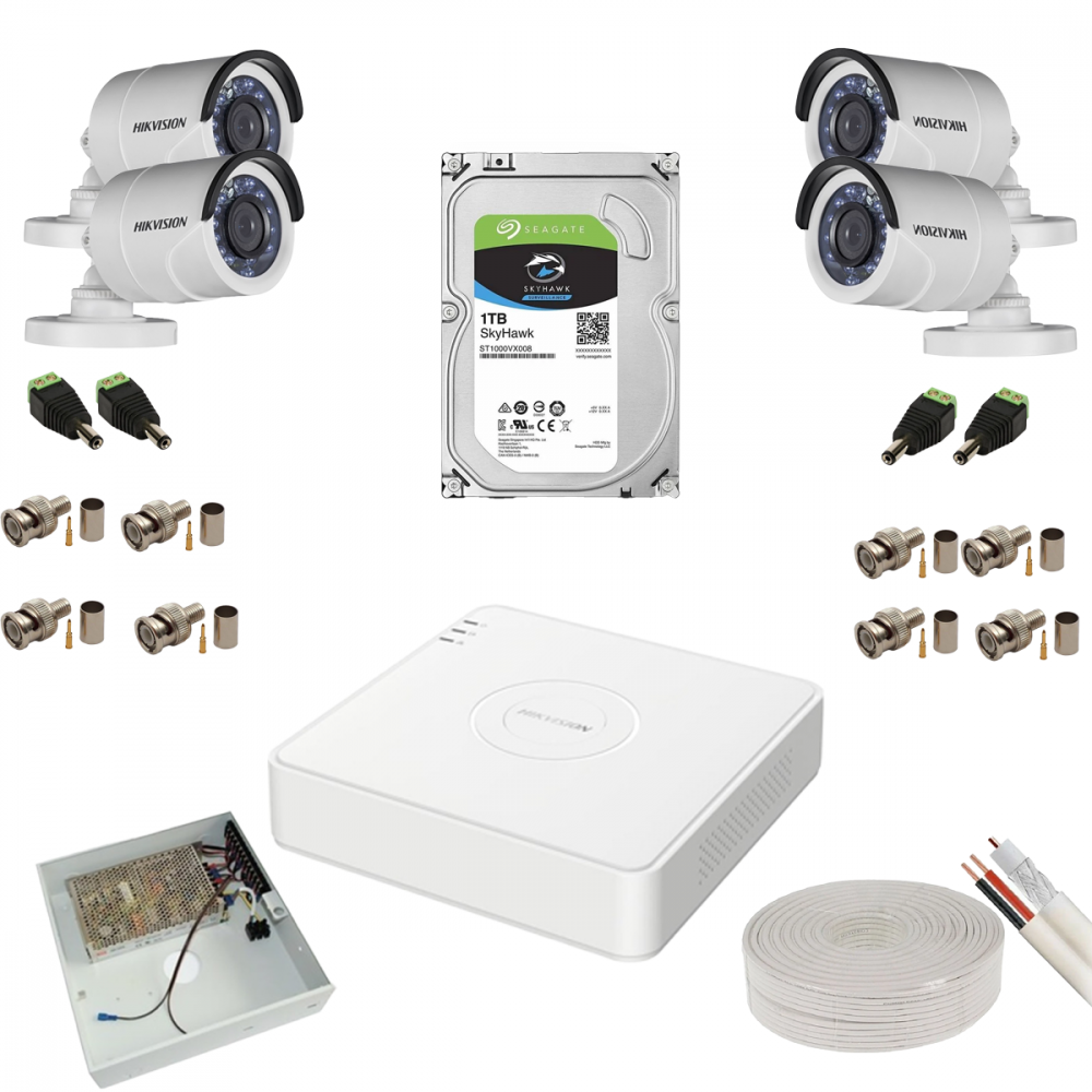 Kit supraveghere cu 4 camere de exterior 2 Megapixel Hikvision [1]