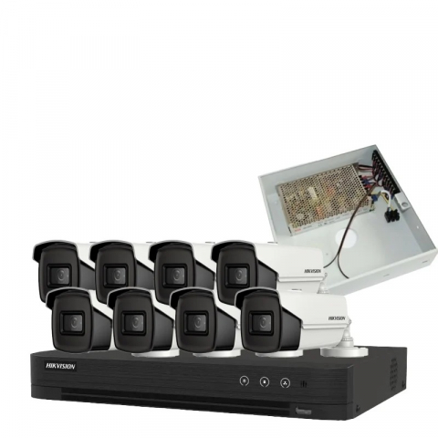 Kit Supraveghere Exterior - Kit HIKVISION 8 Camere 5MP - Sursa 10A Cadou