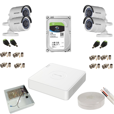 Kit Supraveghere Exterior - Kit supraveghere cu 4 camere de exterior 2 Megapixel Hikvision