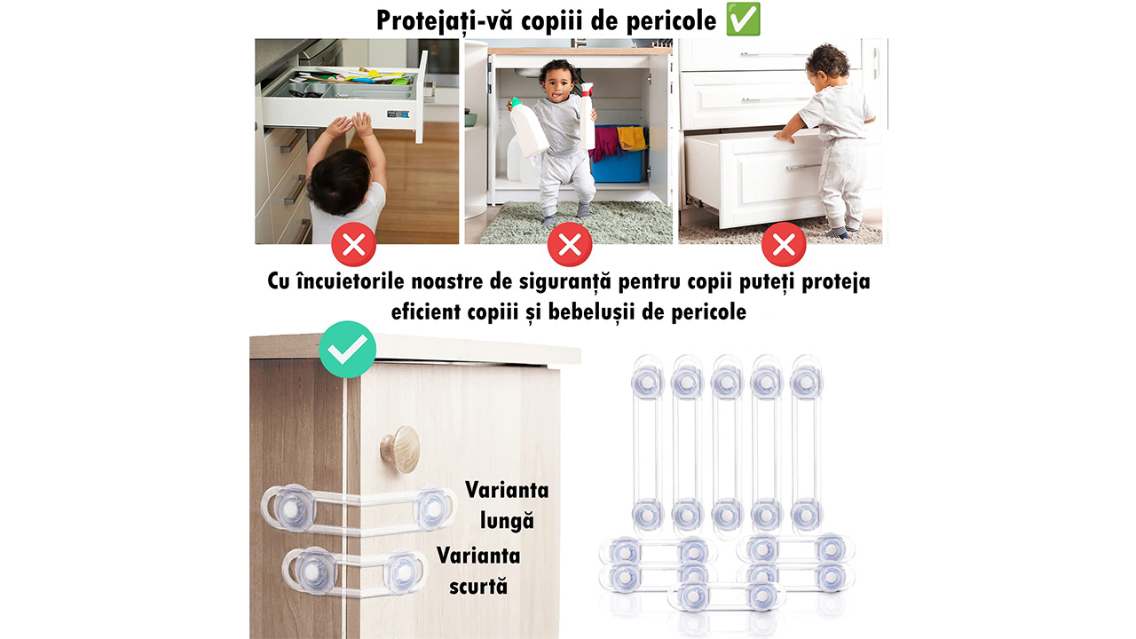 Cum să protejezi casa pentru siguranța copilului tău cu setul de 10 siguranțe pentru uși și sertare