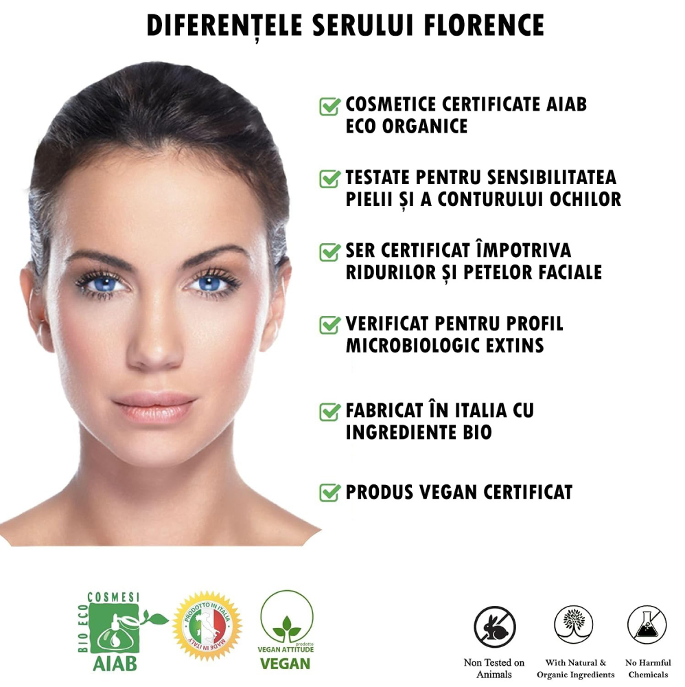 Ser cu Vitamina C, Acid Hialuronic, Vitamina E, Florence Bio, Antirid, Anti-imbatranire, iluminator, Organic, Vegan, 60ml [6]