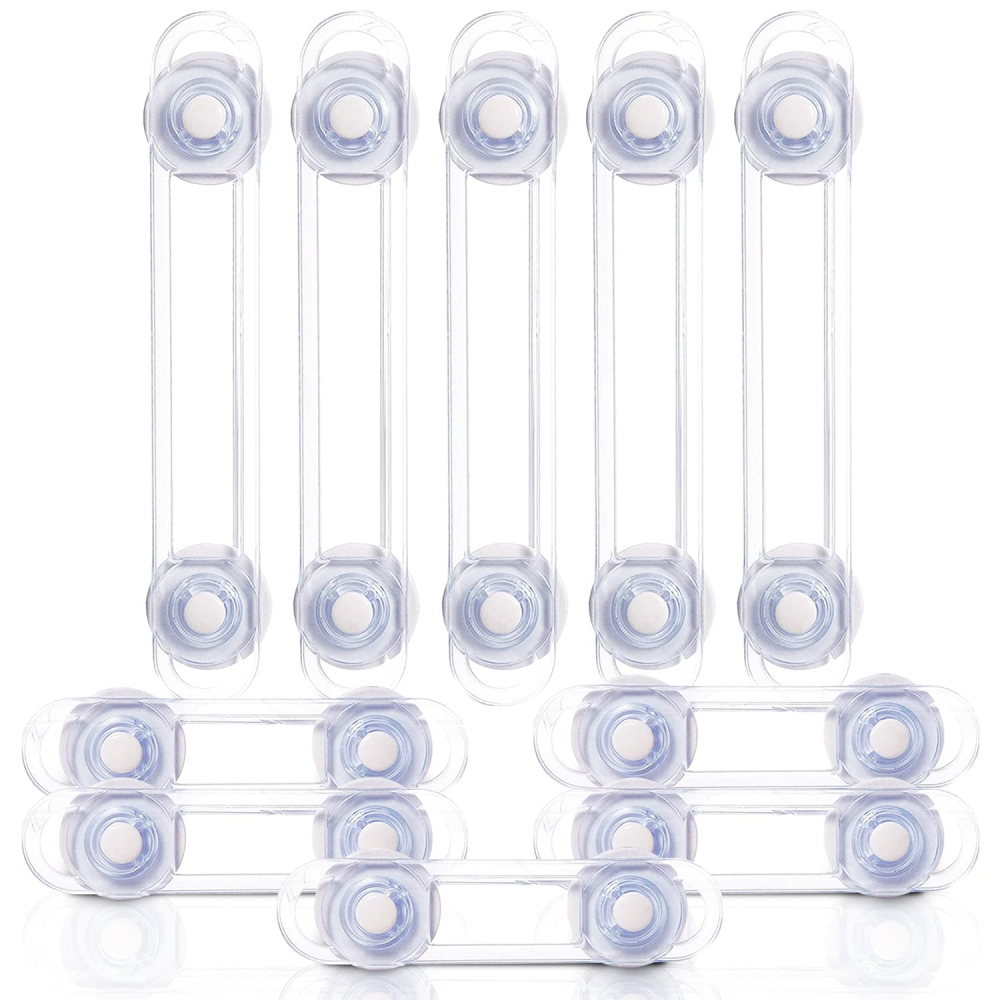 Set 10 Siguranţe Uşi Copii, Blochează Sertare, Dulap, Frigider, Cuptor, Adeziv 3M, Transparent, Silicon [6]