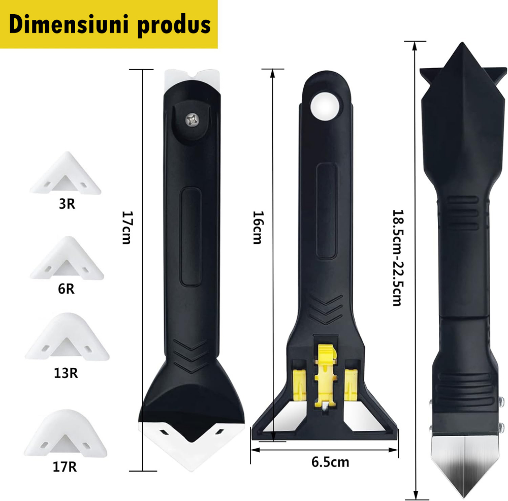 Set Unelte Îndepărtare şi Netezire Silicon, Racletă, Spatulă cu Vârf Metalic, Mănuşi, Pentru Bucatarie, Baie, Rosturi, Chiuvetă, Duş, Cadă [2]