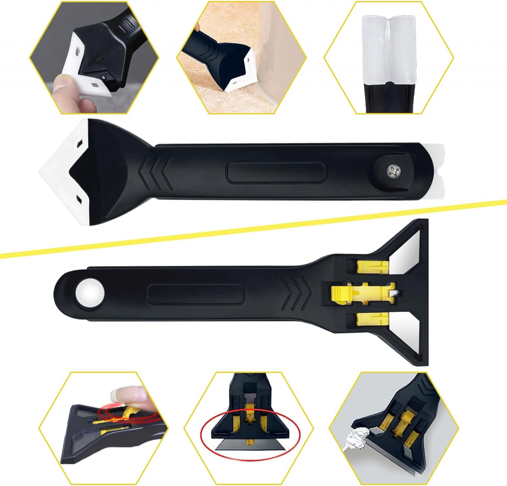 Set Unelte Îndepărtare şi Netezire Silicon, Racletă, Spatulă cu Vârf Metalic, Mănuşi, Pentru Bucatarie, Baie, Rosturi, Chiuvetă, Duş, Cadă [5]