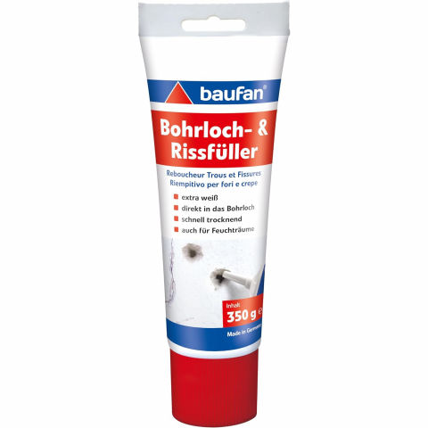 Chit reparaţie pereţi - Chit Reparaţii Pereţi, Alb, Pastă Tencuieli, Umplere Găuri, Lovituri, Fisuri, Uscare Rapidă, Baufan, Made in Germany, 350g
