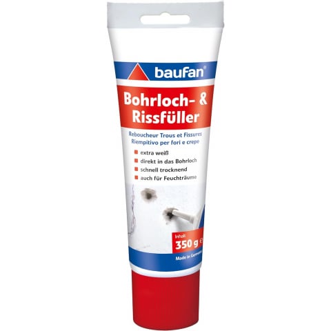Glet pastă Reparaţii Pereţi, Alb, Umplere Găuri, Crăpături, Lovituri, Fisuri Tencuială, Uscare Rapidă, Baufan, Made in Germany, 350g [0]