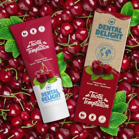 Pastă de Dinţi Vegană cu Aromă Intensă de Cireşe şi Mentă, Tasty Temptation, Dental Delight, 75ml [2]
