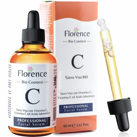 Îngrijire ten - Ser cu Vitamina C, Acid Hialuronic, Vitamina E, Florence Bio, Antirid, Anti-imbatranire, iluminator, Organic, Vegan, 60ml